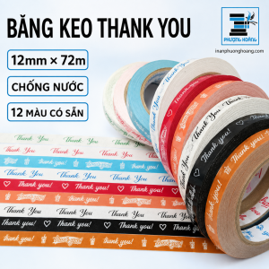 Băng keo dán nắp cốc Thank You 12mm x 72m chống nước nhiều màu