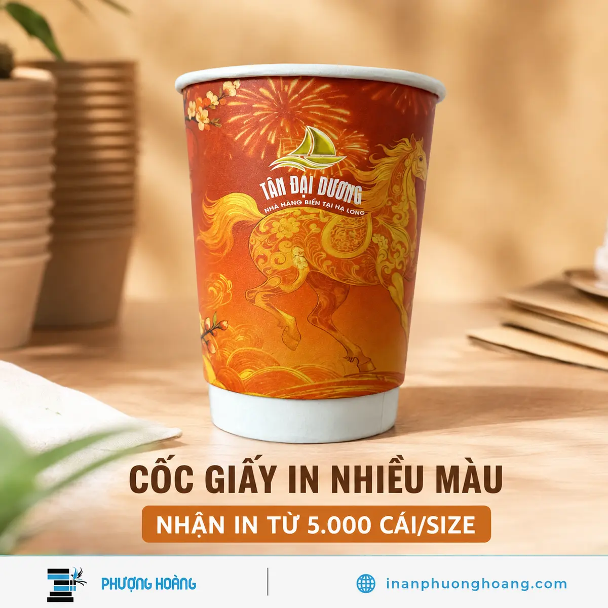 Cốc giấy in nhiều màu theo yêu cầu từ 5000 cái mỗi size