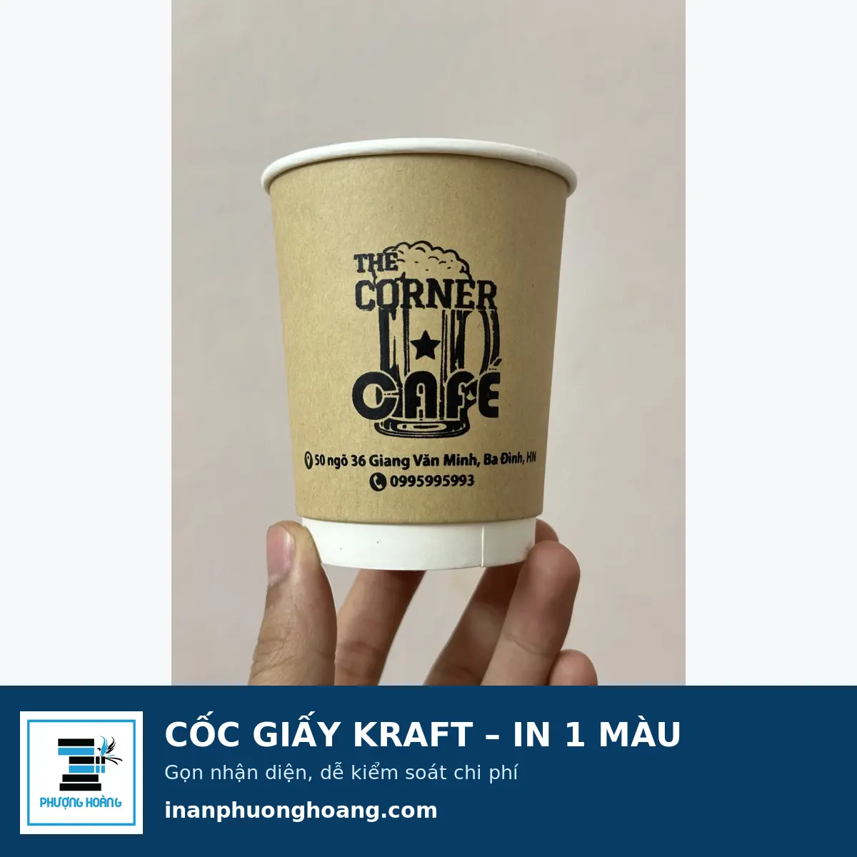 Cốc giấy kraft in logo một màu theo yêu cầu