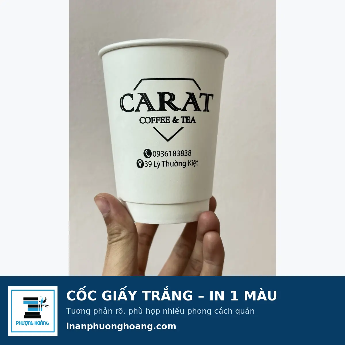 Cốc giấy trắng in logo một màu theo yêu cầu