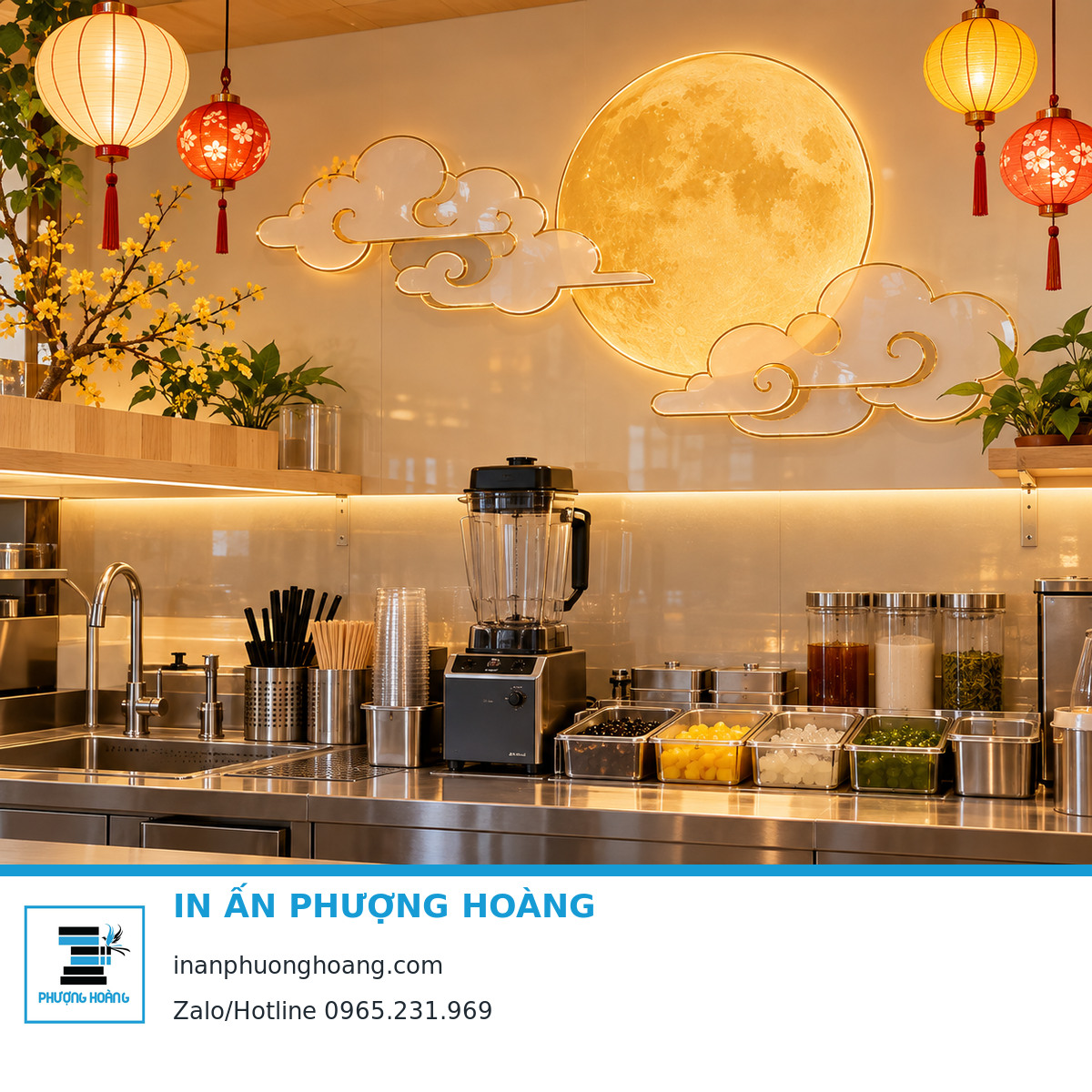 Bố trí trang trí Trung thu trên tường và tránh vùng tiếp xúc thực phẩm