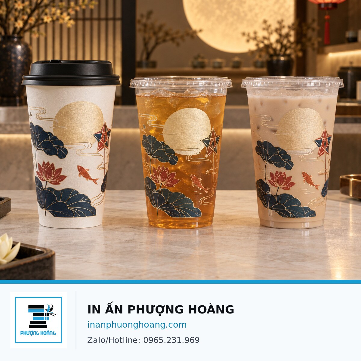 Cùng một thiết kế Trung thu trên cốc giấy, PET và PP