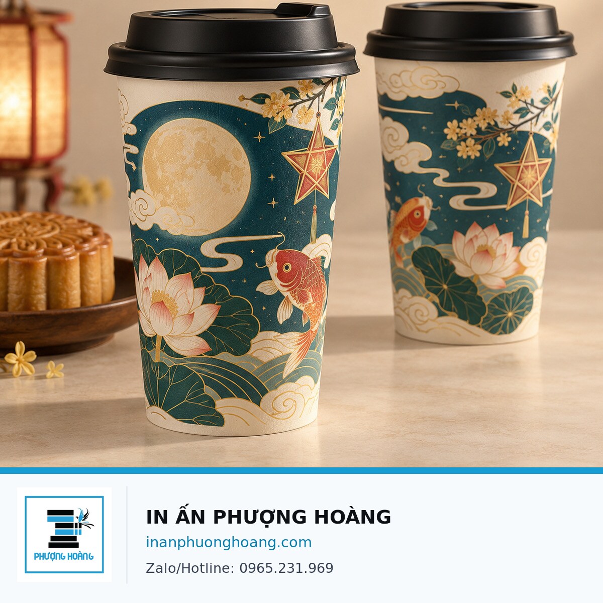 Mockup cốc giấy in nhiều màu cho mùa Trung thu