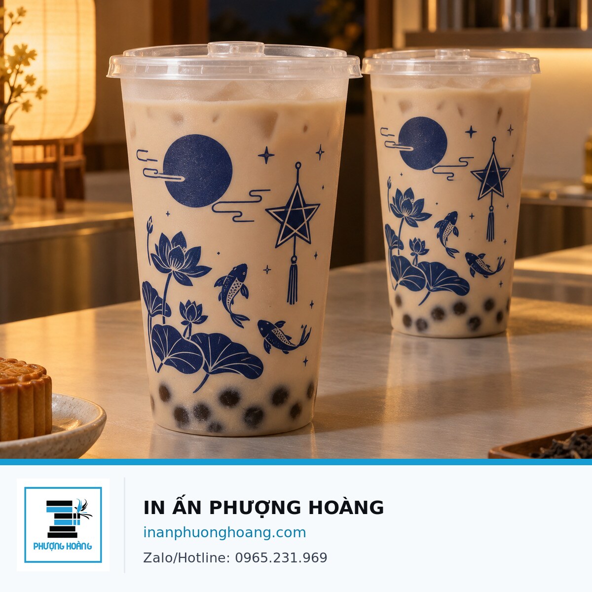 Mockup cốc PP nhám in một màu Trung thu